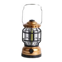 Camping/kampeer lamp - LED licht - kunststof - goud - 13 cm - met ophanghaak