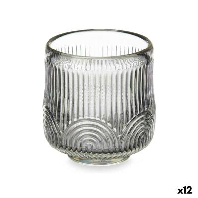 Kaarshouder Gift Decor Grijs Kristal 7,5 x 7,8 x 7,5 cm Strepen (12 Stuks)