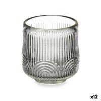 Kaarshouder Gift Decor Grijs Kristal 7,5 x 7,8 x 7,5 cm Strepen (12 Stuks)