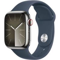 Apple Watch 9 Cell 41mm zilver rvs blauw sporband S/M - thumbnail