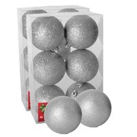 12x stuks kerstballen zilver glitters kunststof 8 cm