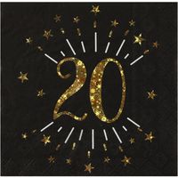 Verjaardag feest servetten leeftijd - 10x - 20 jaar - goud - 33 x 33 cm