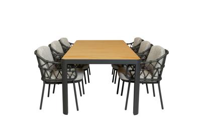 Qopps Mikos tuintafel 220 met 6 4SO Calpi dining tuinstoel