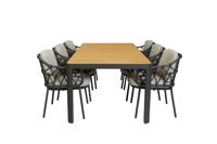 Qopps Mikos tuintafel 220 met 6 4SO Calpi dining tuinstoel