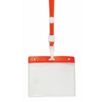 Badgehouders - 10x - rood - 11 x 58 cm - kunststof/plastic - keycord - naamkaarthouders