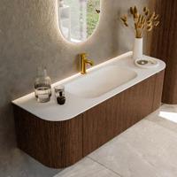 Badmeubel Mondiaz Kurve | 140 cm | Meubelkleur Walnut | Wastafelkleur Talc | Midden spoelbak | 1 kraangat