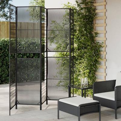 Kamerscherm 5 panelen poly rattan zwart
