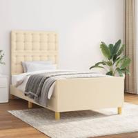 Bedframe met hoofdeinde stof crèmekleurig 90x190 cm