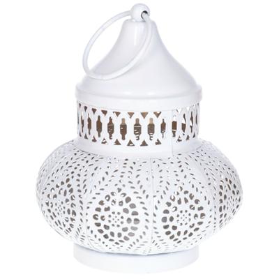 Tuin deco lantaarn - Marokkaanse sfeer stijl - wit/goud - D12 x H16 cm - metaal - buitenverlichtin