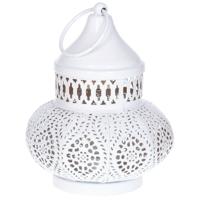 Tuin deco lantaarn - Marokkaanse sfeer stijl - wit/goud - D12 x H16 cm - metaal - buitenverlichtin