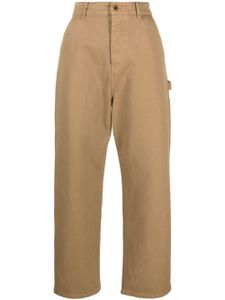 Miu Miu pantalon droit en coton à patch logo - Marron