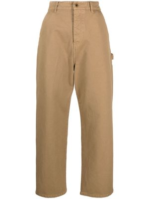 Miu Miu pantalon droit en coton à patch logo - Marron