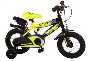 Volare Sportivo Kinderfiets Jongens 12 inch Neon Geel Zwart Twee Handremmen 95% afgemonteerd