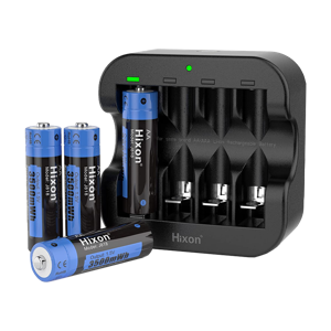 Hixon 4-Pack Lithium Oplaadbare AA Batterijen met Lader (1.5V Constant Voltage, 3500 mWh)