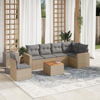 7-delige Loungeset met kussens poly rattan beige