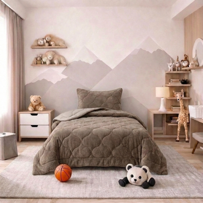 1+1 Gratis Wasbaar Kids Lazy Dekbed Zonder Overtrek - Zonder Overtrek - Teddy - Taupe Grijs - Dekbed-Discounter.nl