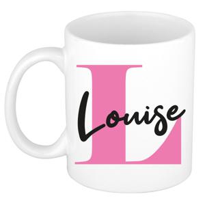 Naam mok Louise - roze - wit - keramiek - 300 ml - verjaardag/cadeau beker