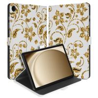 Samsung Galaxy Tab A11 Plus | Book Case | Hoesje met Standaard Gouden Bloemen