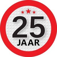 10x 25 Jaar leeftijd stickers rond 9 cm verjaardag versiering - Feeststickers