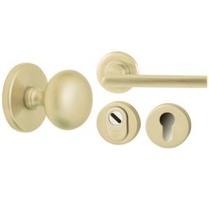 Hardbrass Voordeurset Iris/Sara 3-delig rechtswijzend - PVD champagne goud