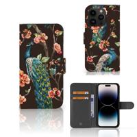 iPhone 15 Pro | Telefoonhoesje | Met pasjeshouder | Pauw met Bloemen