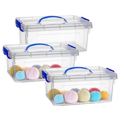 Opslagbox met deksel - 3x - transparant blauw - 8.5 liter - 36 x 26 x 15 cm - kunststof