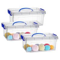 Opslagbox met deksel - 3x - transparant blauw - 8.5 liter - 36 x 26 x 15 cm - kunststof