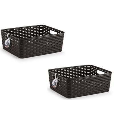 Opbergmand - 4x - Kastmand - rotan kunststof - donkerbruin - 12 Liter - 30 x 37 x 13 cm