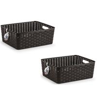 Opbergmand - 4x - Kastmand - rotan kunststof - donkerbruin - 12 Liter - 30 x 37 x 13 cm