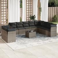 11-delige Loungeset met kussens poly rattan grijs