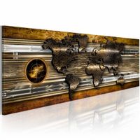 Schilderij - Wereldkaart - Gouden Wereld , bruin , wanddecoratie , premium print op canvas