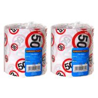 50 jaar verjaardag cadeau - Set van 3x stuks - wc/toiletpapier - 25m - feestartikelen - verkeersbord