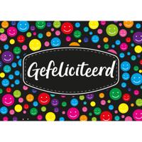 Gefeliciteerd ansichtkaart - XXL size - wenskaart - met mix kleuren emoticons - A5 formaat
