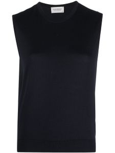 John Smedley haut en maille à design sans manches - Bleu
