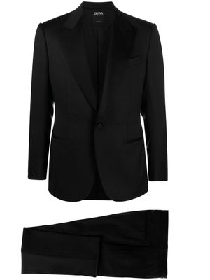 Zegna costume en laine à veste à simple boutonnage - Noir