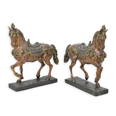 A PAIR OF 2 BRONZE CAROUSEL HORSES