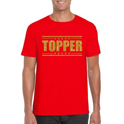 Topper t-shirt rood met gouden glitters heren