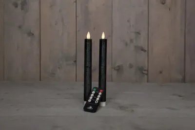 Anna&apos;s Collection LED dinerkaars flame effect rustiek 23 cm antraciet 2 stuks