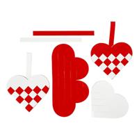 Creativ Company Gevlochten harten rood wit, set van 8