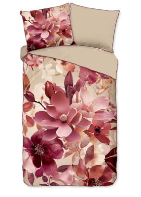 Descanso Dekbedovertrek "bloemen" - Zand - (140x200/220 cm) - Katoen Satijn