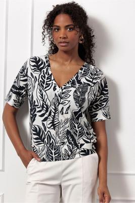 Mechi 2 way leaves top - ecru/dark blue - 12991