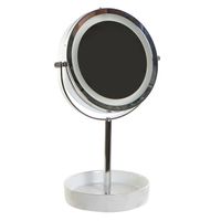 Luxe badkamerspiegel / make-up spiegel met LED verlichting rond zilver metaal D15 x H33 cm   - - thumbnail