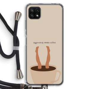 Aggressively drinks coffee: Samsung Galaxy A22 5G Transparant Hoesje met koord