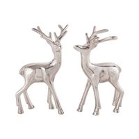 Parya Home - Deco figuur hert set van 2 tafeldecoratie dierfiguur metaal kerstdecoratie zilver aluminium - thumbnail