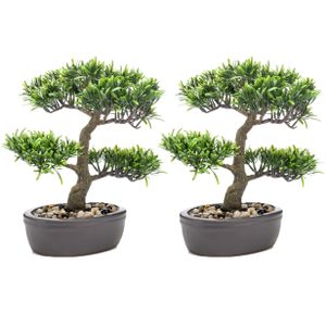 Set van 2x stuks groene kunstplanten bonsai boompje 32 cm