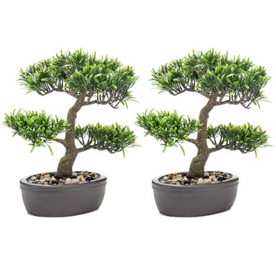 Set van 2x stuks groene kunstplanten bonsai boompje 32 cm