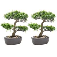 Set van 2x stuks groene kunstplanten bonsai boompje 32 cm