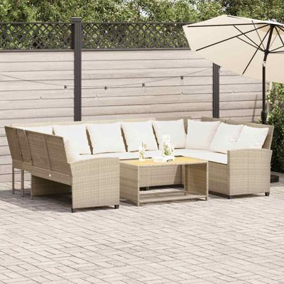 Tuinbank met kussens poly rattan beige