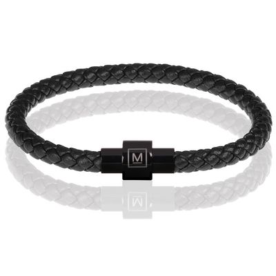Memphis armband leer met edelstaal Zwart