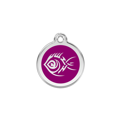 Tribal Fish Purple roestvrijstalen hondenpenning small/klein dia. 2 cm - Reddingo